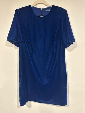 Lauren Ralph Lauren Akinlana Short Sleeve Velvet Shift Dress Sapphire Blue 8